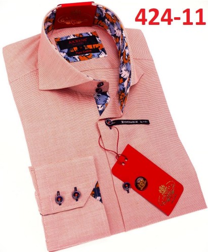 Axxess Peach Cotton Modern Fit Dress Shirt With Button Cuff 424-11